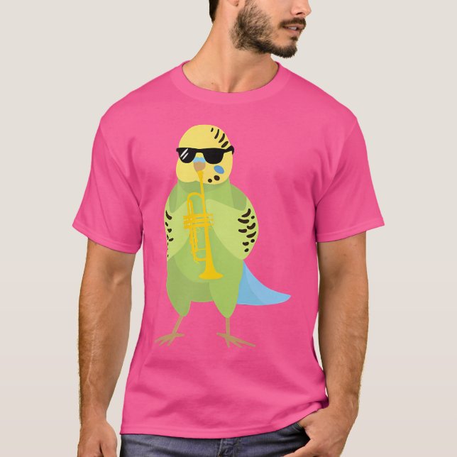 Funny Parakeet Wearing Sunglasses Spela Trumpet T Shirt (Framsida)