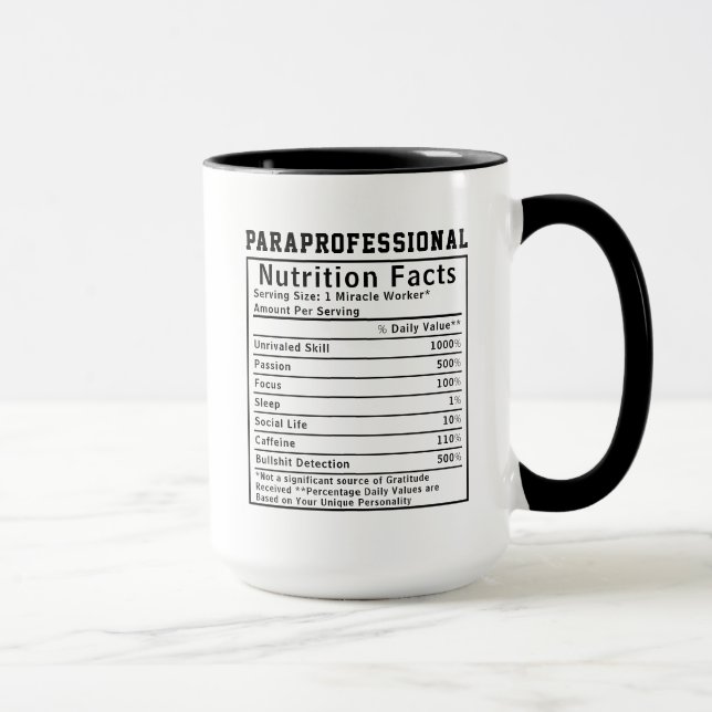 Funny Paraprofessional Nutrition Facts Educator  Mugg (Höger)