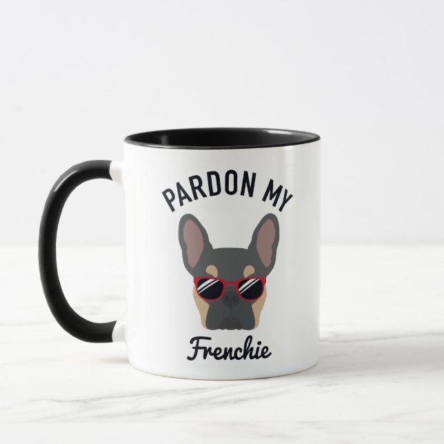 Funny Pardon my Frenchie Blue Tan Fransk Bulldog Mugg (Vänster)
