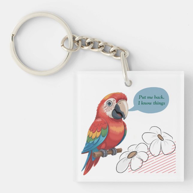 Funny Parrot Acrylic Keychain – Custom Text & Imag (Framsidan)