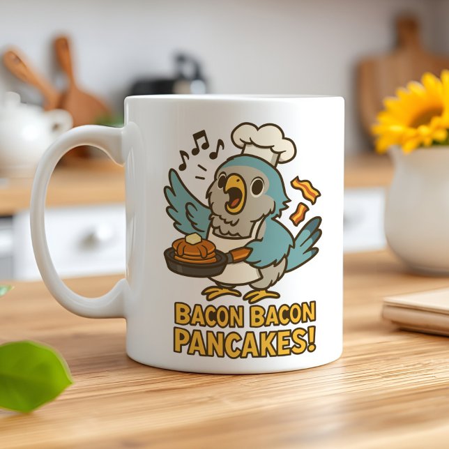 Funny Parrot Bacon Pancake Chef Cute Quaker Bird Kaffemugg (Cute Quaker parrot in chef's hat singing bacon pancakes song like the funny pet bird video)