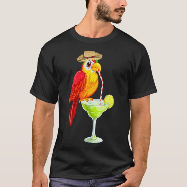 Funny Parrot Drinking Margarita Vacation Birds T Shirt (Framsida)