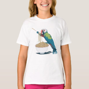 Funny Parrot Eating Ramen Noodles T Shirt