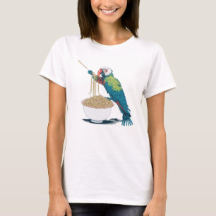 Funny Parrot Eating Ramen Noodles T Shirt