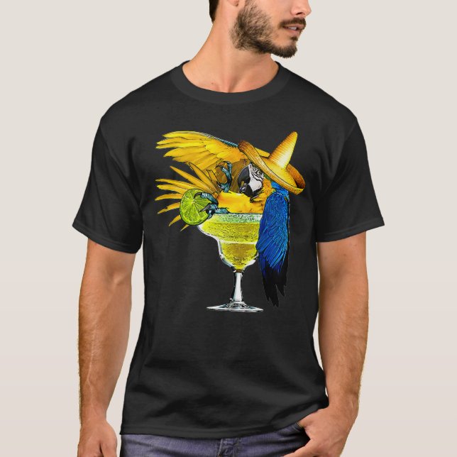 Funny Parrot i Margarita Drinking Glass T Shirt (Framsida)
