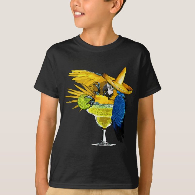 Funny Parrot i Margarita Drinking Glass Tropical T Shirt (Framsida)