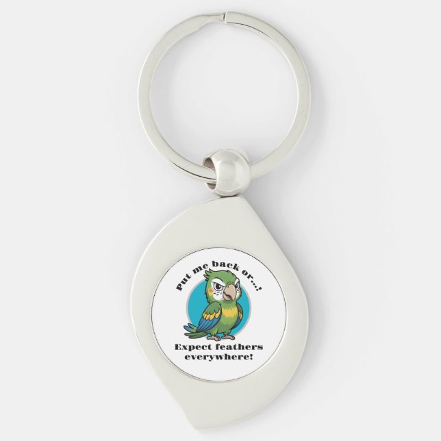 Funny Parrot Keychain – Custom Text + Image Swirl Silverfärgad Nyckelring (Framsidan)