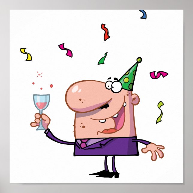 Funny Party Animal Tecknad Man Poster (Framsidan)