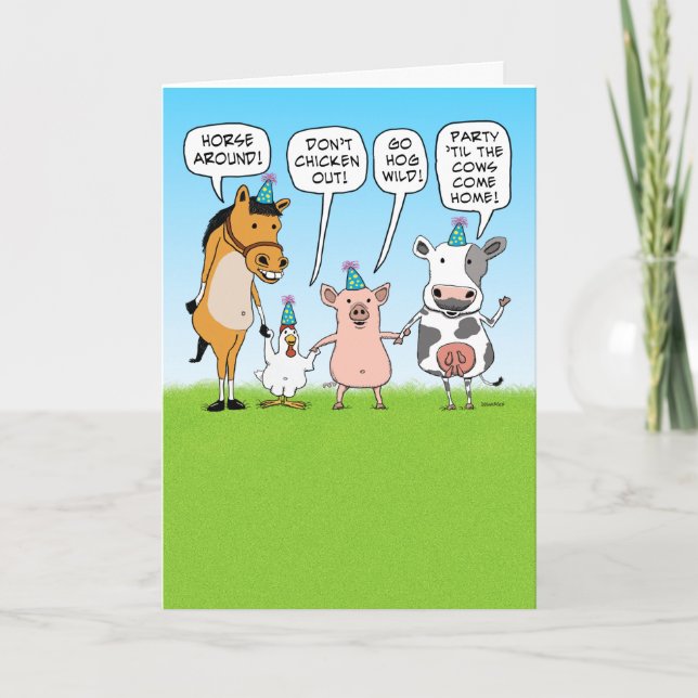 Funny Party Animals Advice for Birthday Kort (Framsida)
