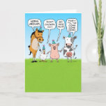 Funny Party Animals Advice for Birthday Kort<br><div class="desc">Det här söta, färglösa och roliga födelsedagskortet har en häst, en kyckling, en hacka och en ko ge några färska råd om hur man ska fira: Horse Around, Don't Chicken Out, Go Hog Vild och Party 'til the Cows Kom Home! Perfekten för en djurälskare! Tack för att du valde den...</div>