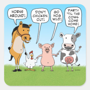 Funny Party Animals Advice Fyrkantigt Klistermärke