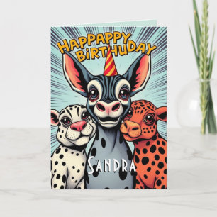 Funny Party Animals Cute Grattis på födelsedagen Kort