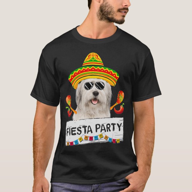 Funny Party Cute Bearded Collie Wearing Sombrero b T Shirt (Framsida)