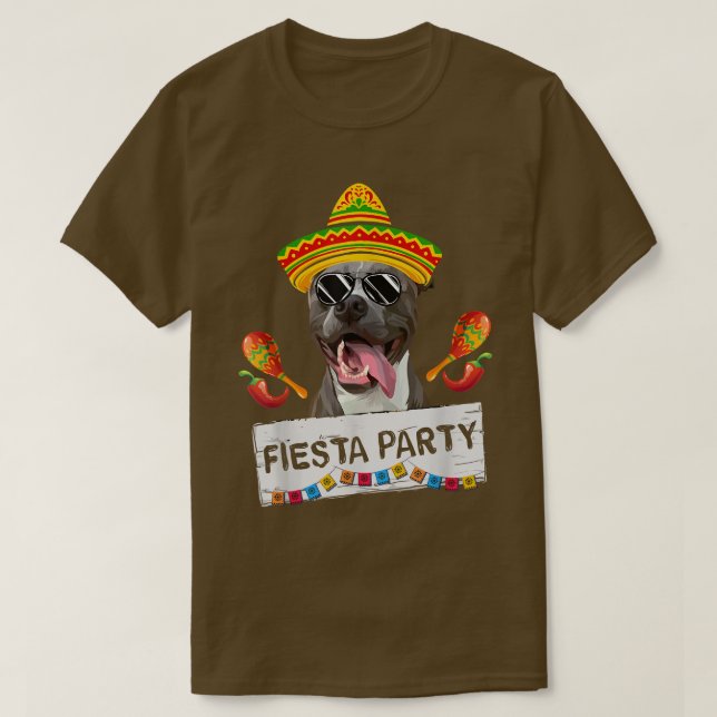 Funny Party Cute Pit Bull Dog Wearing Sombrero Sol T Shirt (Design framsida)
