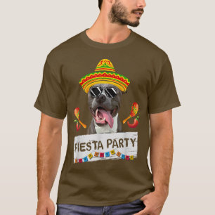Funny Party Cute Pit Bull Dog Wearing Sombrero Sol T Shirt