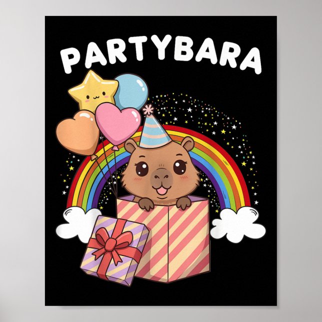 Funny Partybara Capybara Grattis på födelsedagen K Poster (Framsidan)