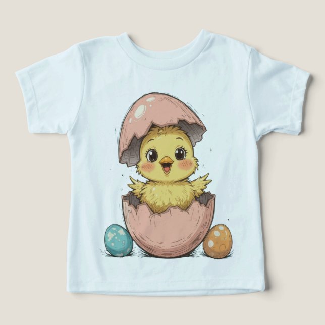 Funny Påsk-Chick i krackade ägg T Shirt (Design Framsida)