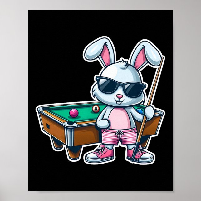 Funny Påsk Day Bunny Dunking Billiards Boys Kids Poster (Framsidan)