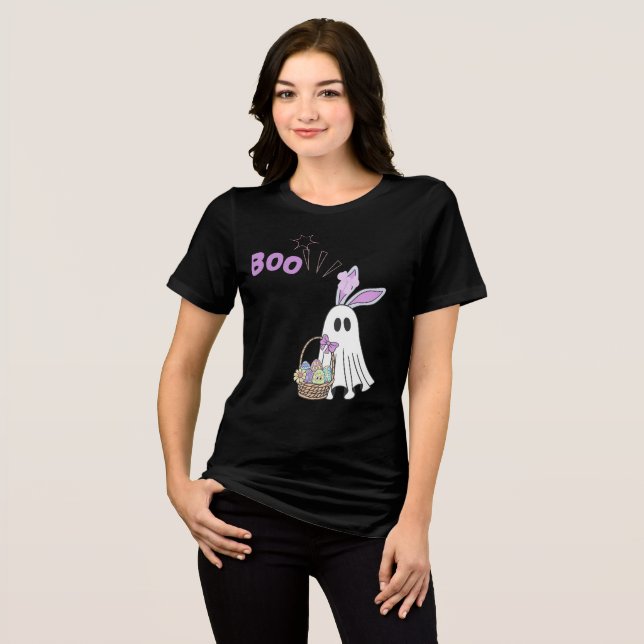 Funny Påsk Ghost Cute Halloween Bunny Egg Basket T Shirt (Framsida Full)