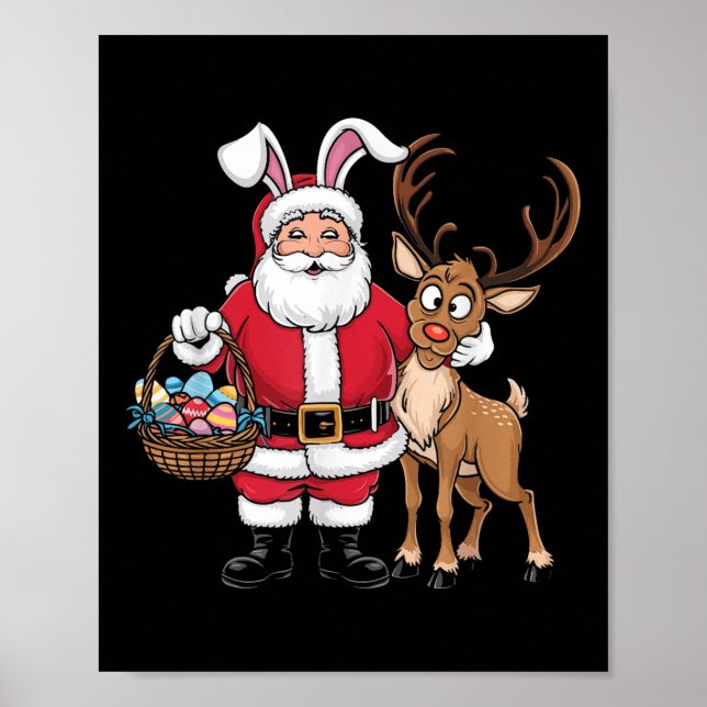 Funny Påsk Jultomten med Bunny Öron och Ägg B Poster (Framsidan)