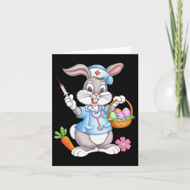 Funny Påsk Nurse Stethoscope Bunny SCrub Top Rab Kort (Framsida)