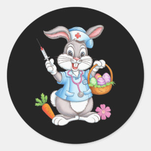 Funny Påsk Nurse Stethoscope Bunny SCrub Top Rab Runt Klistermärke