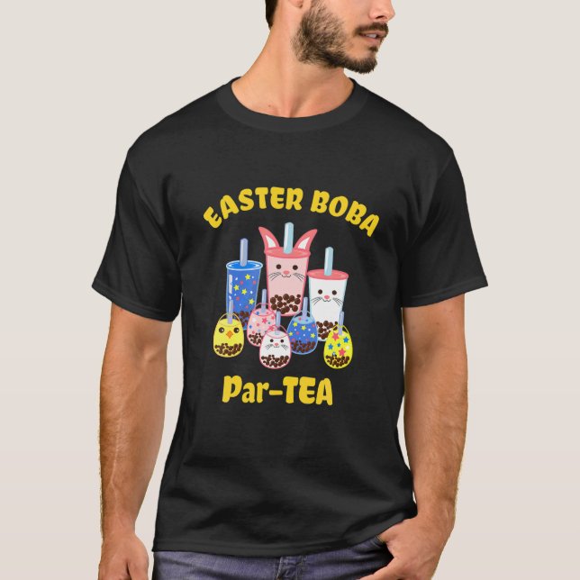 Funny Påsk Party Boba Bubble Tea Flavors T Shirt (Framsida)