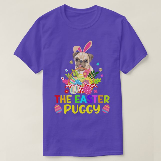 Funny Påsk Pug Bunny Ear Eggs Basket Hundar Kids M T Shirt (Design framsida)