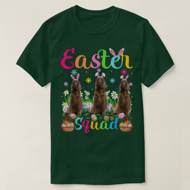 Funny Påsk Squad Bunny Ear Irish Setter Hund Happ T Shirt (Design framsida)