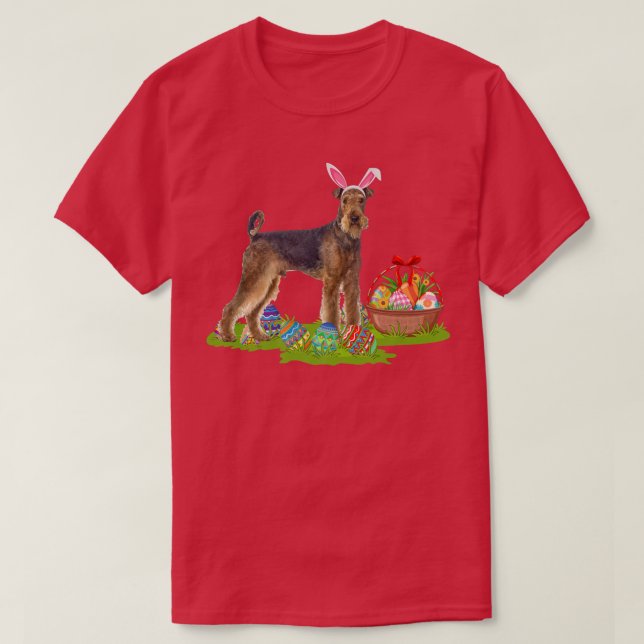 Funny Påskägg Hunt Bunny Airedale Terrier Hund E T Shirt (Design framsida)