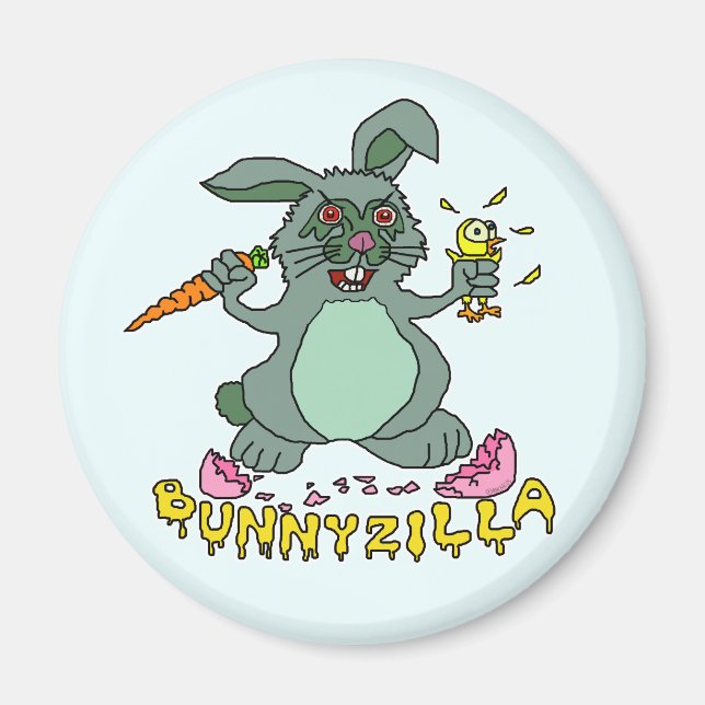 Funny Påskhare Cute Bunnyzilla Rabbit Tecknad Magnet (Framsidan)