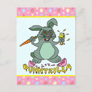 Funny Påskhare Cute Bunnyzilla Rabbit Tecknad Vykort