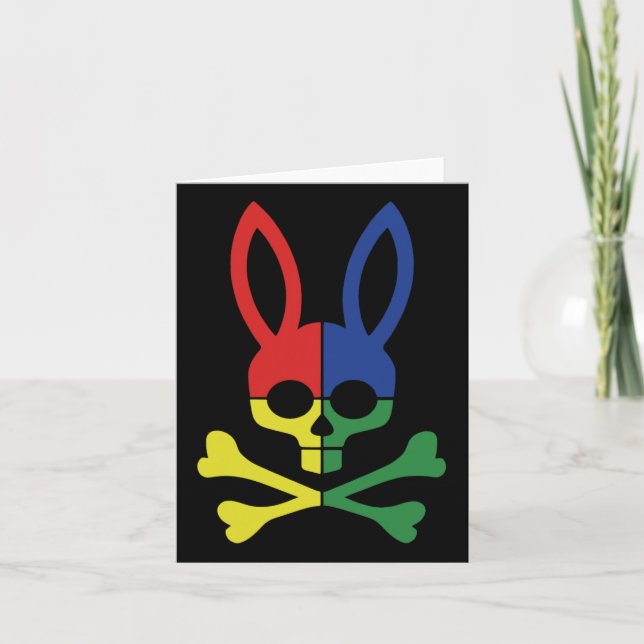 Funny Påskhare Retro Colorful Bunny Skull Croces Kort (Framsida)