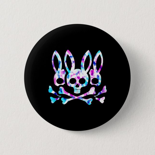 Funny Påskhare Retro Tie Dye Bunny Skull Kor Knapp (Framsida)