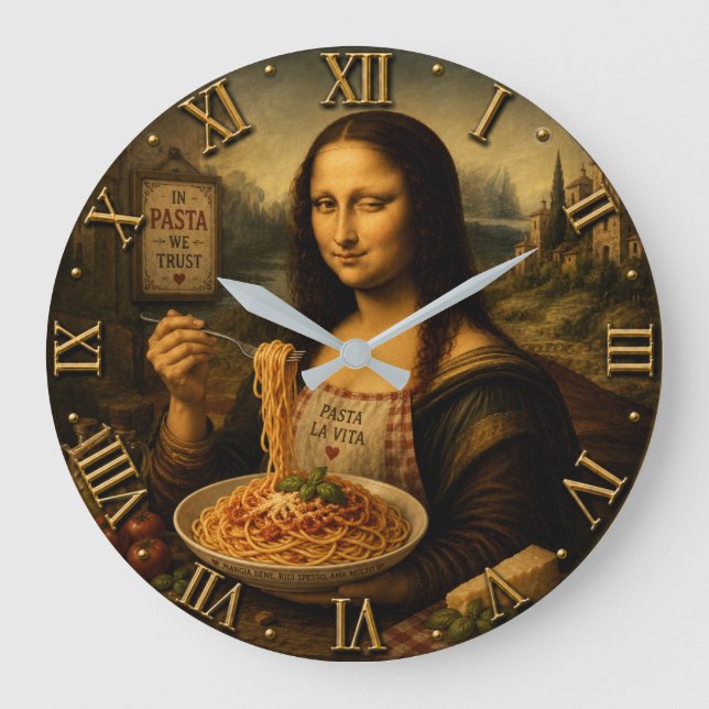 Funny Pasta Mona Lisa A Delicious Italian Twist  Stor Klocka (Framsida)