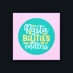 Funny Pasta Pun Pastel Kitchen Typography Art Canvastryck<br><div class="desc">Färgfull typografisk konst med retro och vibrerande färg. Lustigt citat om mat,  matlagning,  bakning och matlagning. dekoration för perfekt till ditt kök,  middag,  kafé,  bageriaffär eller restaurang. Bakgrunden färg (cirkeln och fyrkanten) är anpassade via Design Verktyg.</div>