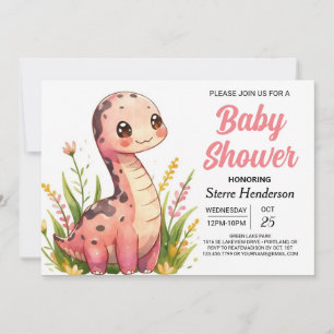 Funny Pastel Online Dinosaur Girl Baby Shower Inbjudningar