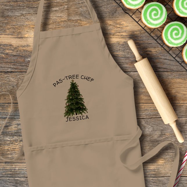 Funny Pastry Pun jul Pas-Träd Chef Apron Förkläde (Pastree Chef? A fun Christmas gift for the baker in your family. Just add their name!)