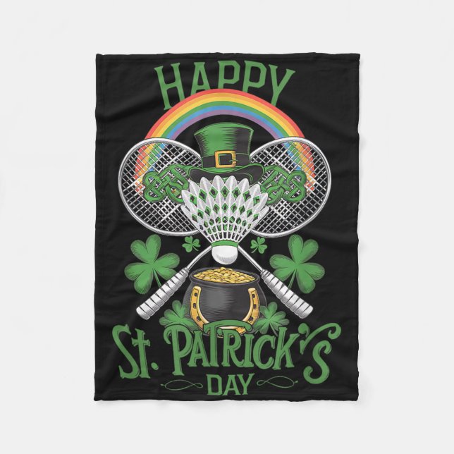 Funny Patricks Day Badminton Costume Four-leaf Clo Fleecefilt (Framsidan)