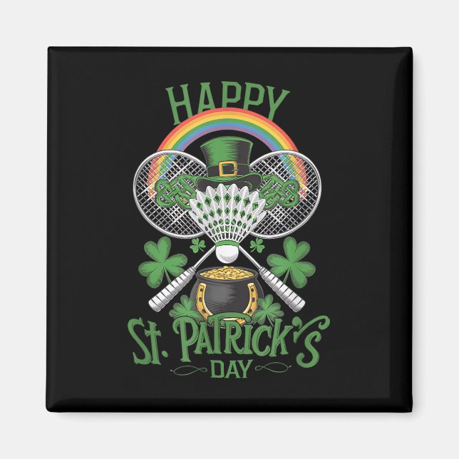 Funny Patricks Day Badminton Costume Four-löv Clo Magnet (Framsidan)