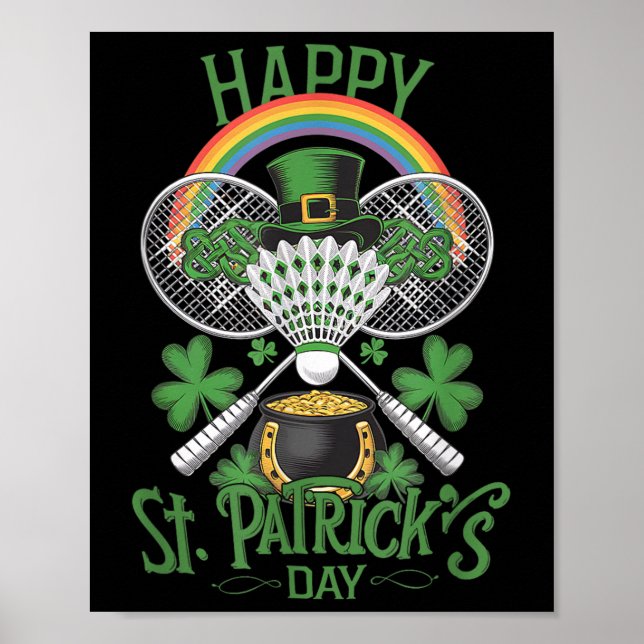 Funny Patricks Day Badminton Costume Four-löv Clo Poster (Framsidan)