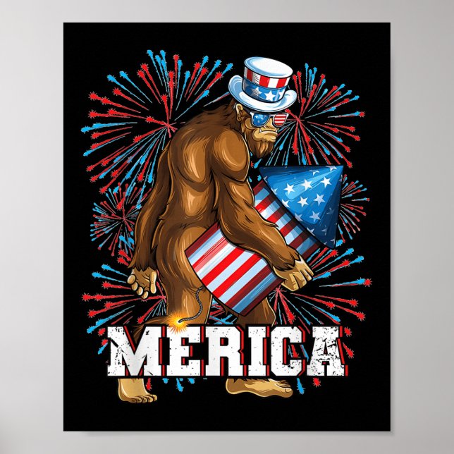 Funny Patriot Sasquatch Bigfoot Fireworks Sungles Poster (Framsidan)