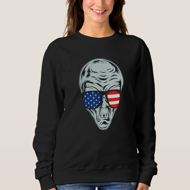 Funny Patriotic Alien Head Patriot American Flagga T Shirt (Framsida)