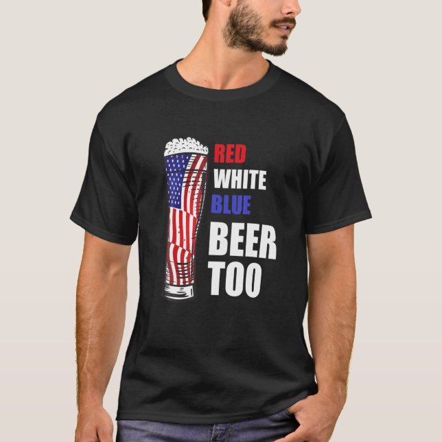 Funny Patriotic Beer Rött vitt blått Beer to Ameri T Shirt (Framsida)
