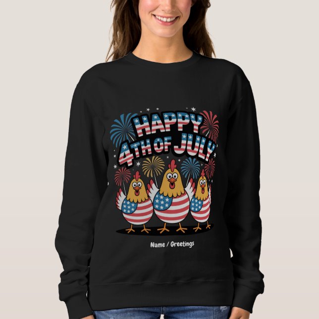 Funny Patriotic Chickens 4:e juli USA flagga T Shirt (Framsida)