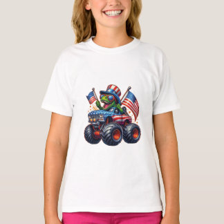 Funny Patriotic Dinosaur T Rex On Monster Truck  T Shirt