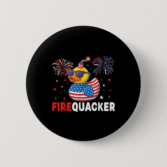 Funny Patriotic Duck Firequacker Pun Independence  Knapp (Framsida)
