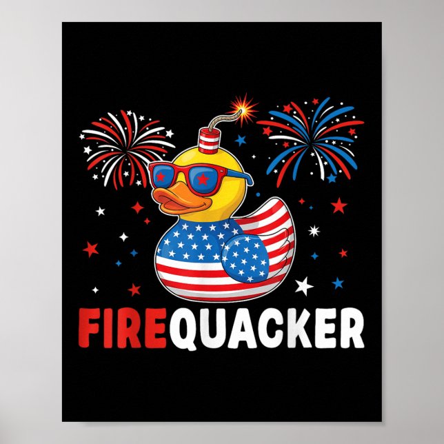 Funny Patriotic Duck Firequacker Pun Independence  Poster (Framsidan)