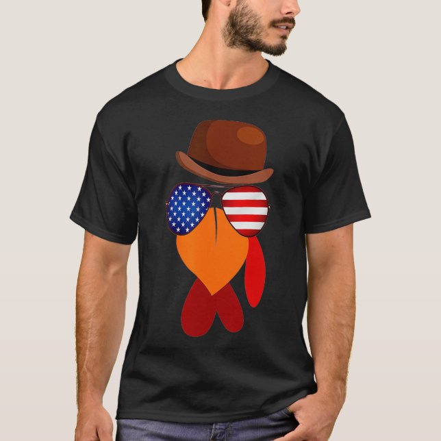 Funny Patriotic Glasses Turkey Ansikte Bow Tie Tee (Framsida)