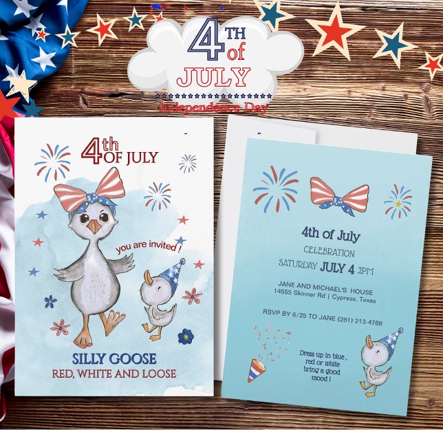 Funny Patriotic Goose Red, White and Loose Inbjudningar (Funny Patriotic Goose Red, White and Loose Invitation)